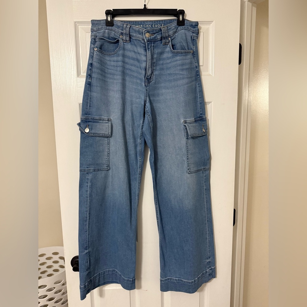 American Eagle Outfitters Medium Blue Cargo Wide Leg Jeans